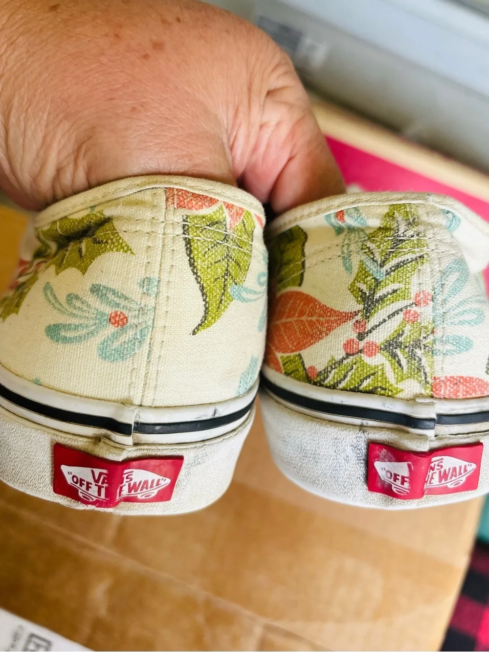 Vans Canvas Low-Top Sneakers in White with Red & Green Floral Print